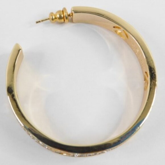 Large 1.75"  Fendi Gold Tone FF Motif Rhinestone Hoop Earrings (AUTHENTIC) - Picture 7 of 10